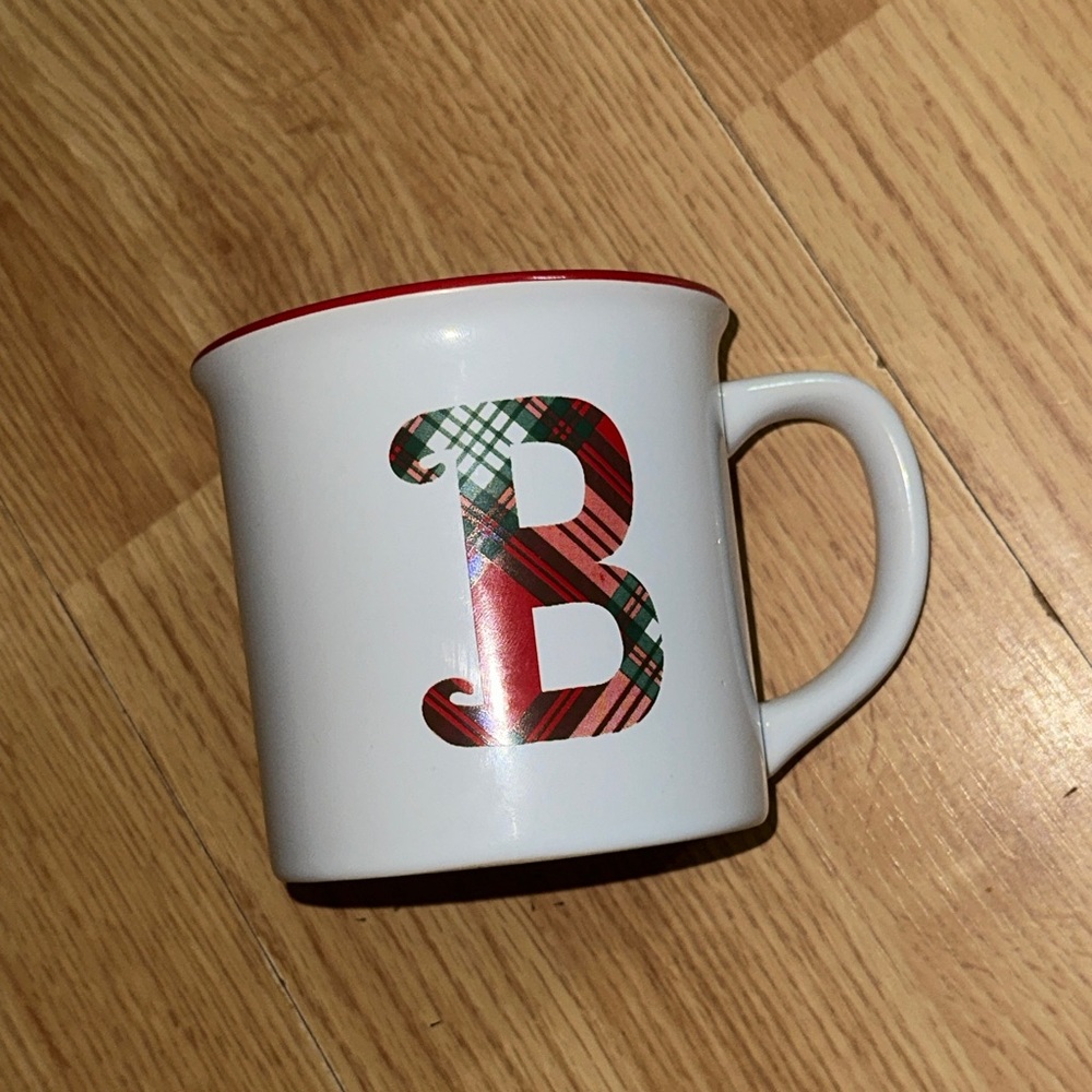 Monogram Plaid Mug - White and Red